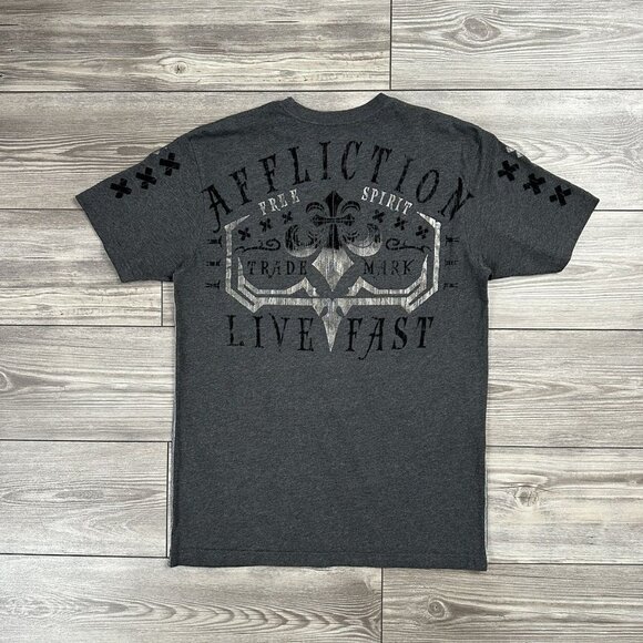 Crazy Y2K Affliction Velour Graphic T Shirt Grunge Cyber - Picture 2 of 6